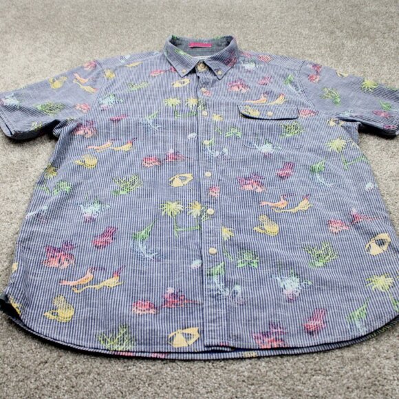 Tommy Bahama Reverse Print Shirt Mens Large Blue Hawaiian Cotton/Tencel S/S - Picture 2 of 14